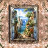 Arte mural con ventana de pueblo costero de G. DeBrekht Coastal Decor - 8492105W