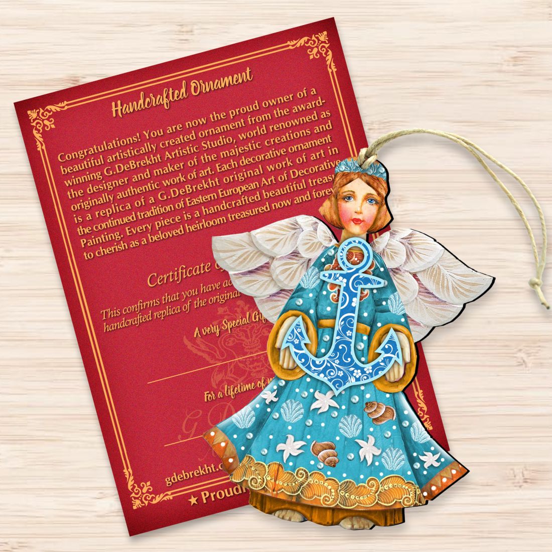 Adornos de madera del Ángel Guardián del Mar de G. DeBrekht - Decoración navideña costera - 8152724-2