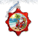 Glass Christmas Ornaments - Sunset with Santa Keepsake Glass Ornaments by G. Debrekht - Christmas Decor - 777414