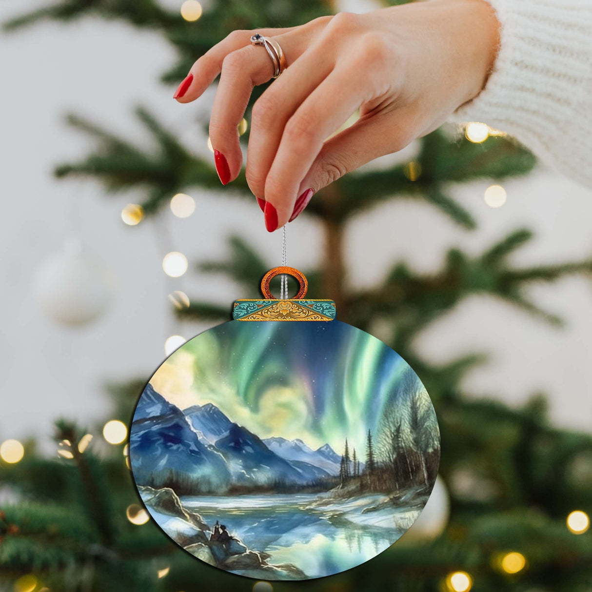 Adornos de madera de la aurora boreal de Alaska de G.Debrekht - Decoración navideña con temática de vida silvestre - 870039