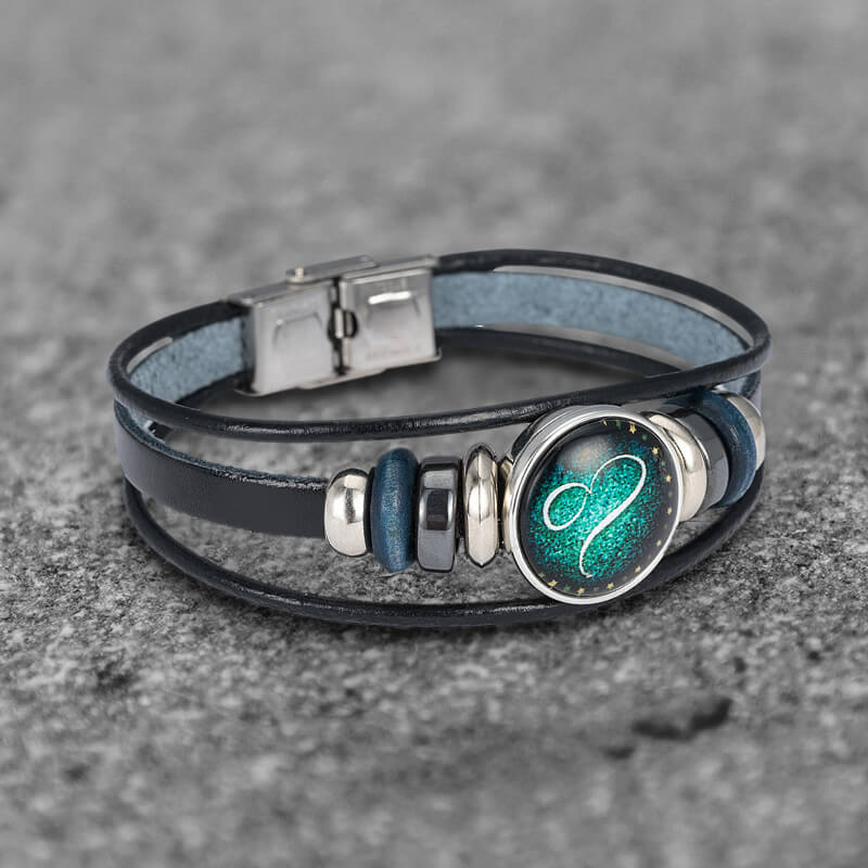 Pulsera de acero inoxidable y cuero multicapa con 12 constelaciones