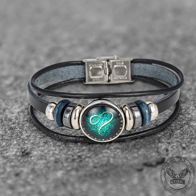 Pulsera de acero inoxidable y cuero multicapa con 12 constelaciones