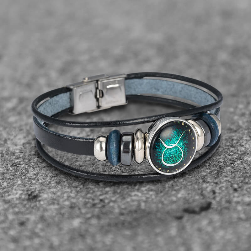 Pulsera de acero inoxidable y cuero multicapa con 12 constelaciones