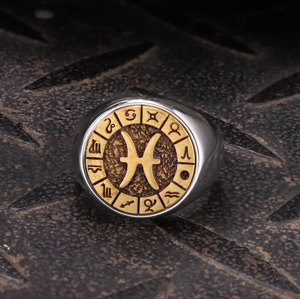 Anillo de acero inoxidable con las 12 constelaciones del zodiaco