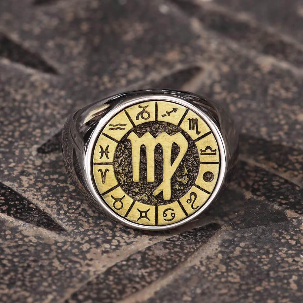 Anillo de acero inoxidable con las 12 constelaciones del zodiaco