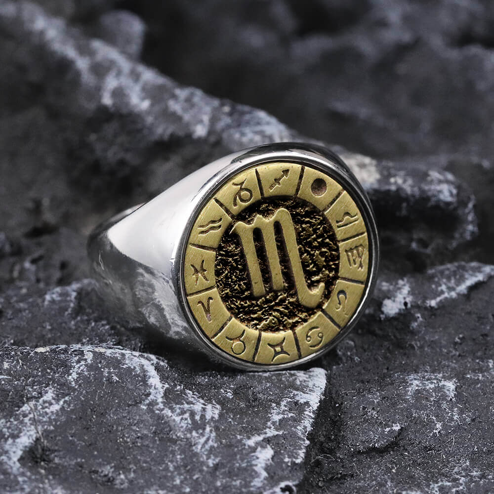Anillo de acero inoxidable con las 12 constelaciones del zodiaco
