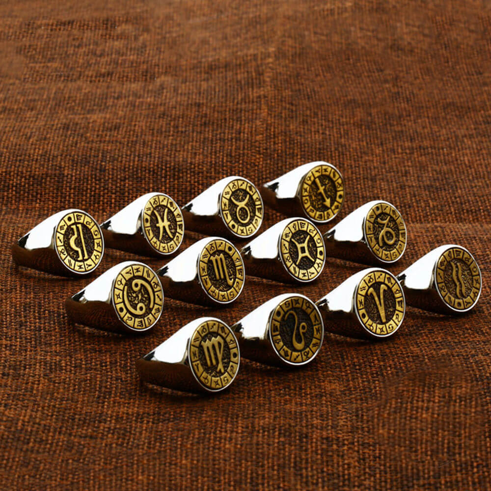 Anillo de acero inoxidable con las 12 constelaciones del zodiaco