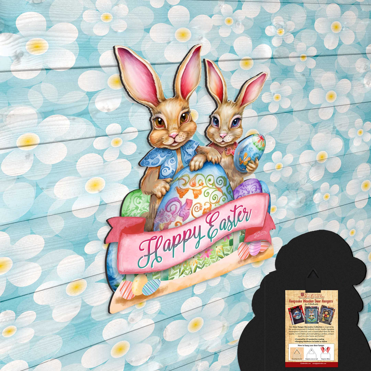 Easter Door Hanger, Easter Gift - Happy Easter Bunnies Easter Door Decor by G. DeBrekht - Easter Spring Decor - 8652782H