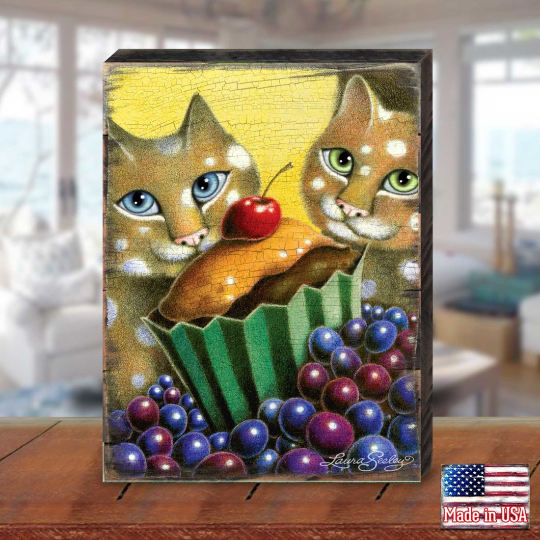 Chocolate Marshmallow Wooden Wall Art by Laura Seeley - Pets Dog and Cats Decor - 8512112B