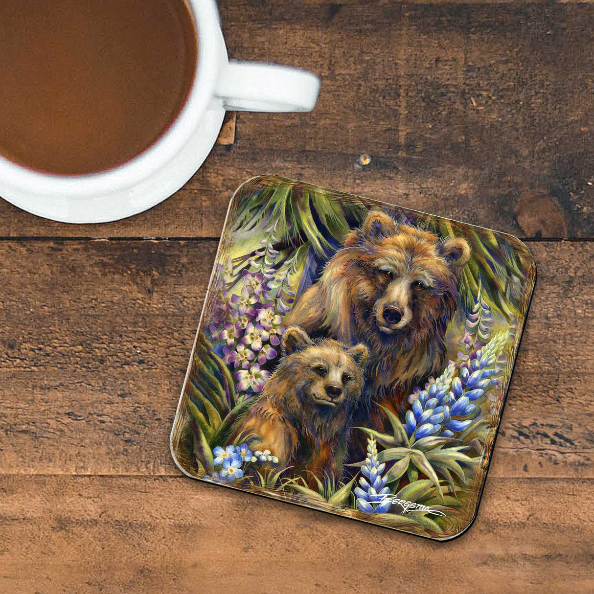 Forest Friends Wooden Cork Coasters Gift Set of 4 by J. Bergsma - Wildlife Decor  - 8199455C-S4