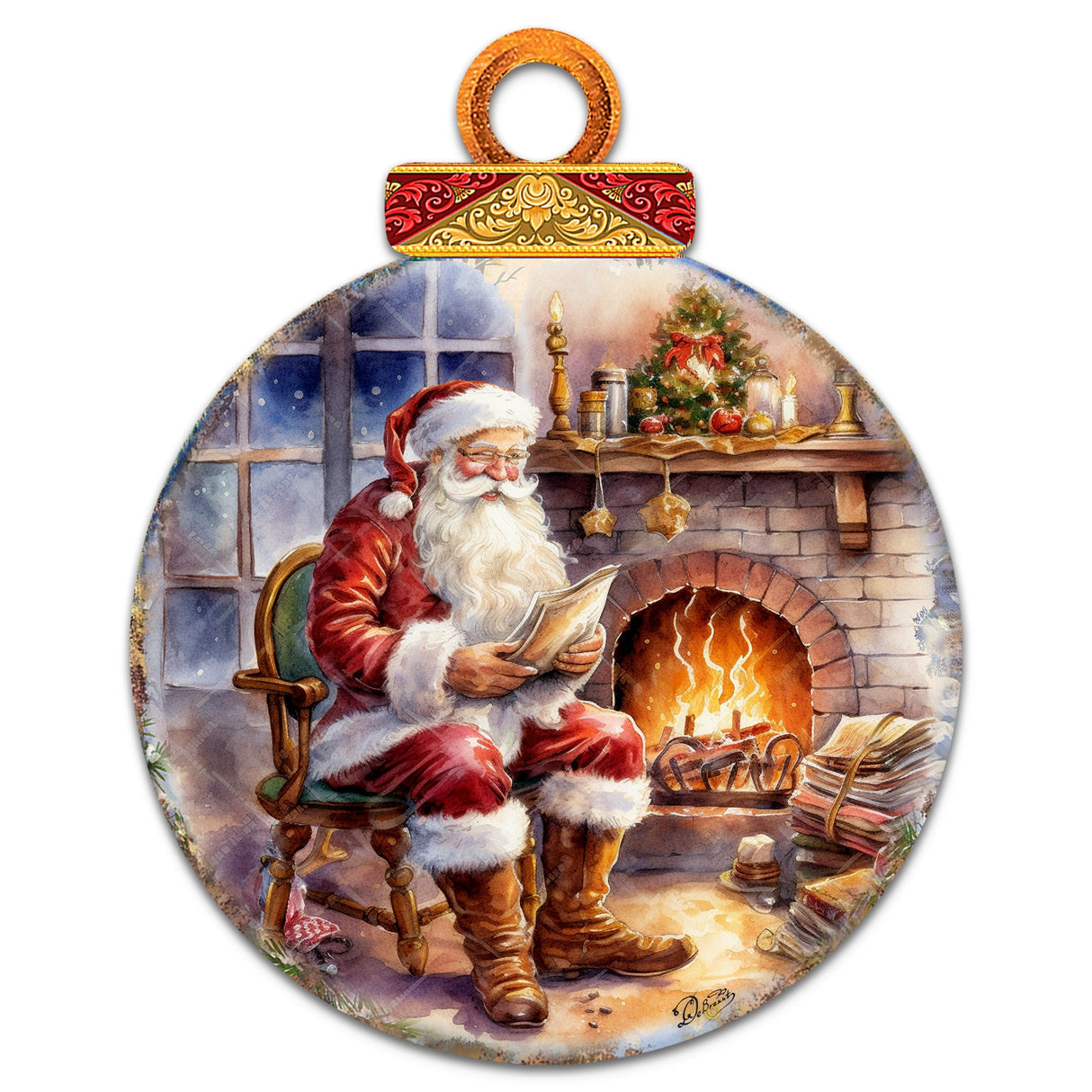 Corona de Papá Noel junto a la chimenea, decoración navideña para puerta de G. Debrekht - Decoración navideña de Papá Noel y muñeco de nieve - 8611089-2H