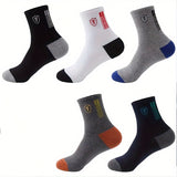 5/10 Pairs of Men's Color Block Crew Socks - Warm, Thermal, Breathable, Comfy, Casual, Unisex, Outdoor, Winter, Fall Wearing Essentials