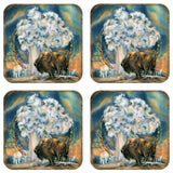 Juego de 4 posavasos de corcho de madera "Wild Spirit of Nature" de J. Bergsma - Decoración de vida silvestre - 8199467C-S4