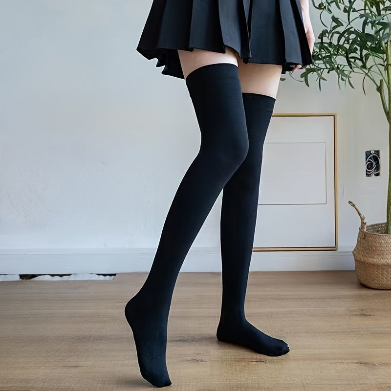 Calcetines elásticos sólidos hasta el muslo, calcetines japoneses por encima de la rodilla, medias y calcetería para mujer