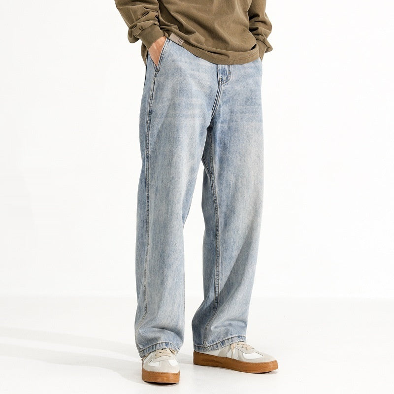 Men's Washed Distressed Straight Loose Straight Jeans - Lootquake