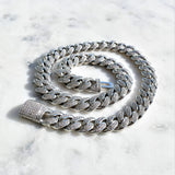 12mm White Gold Diamond Cuban Link Bracelet