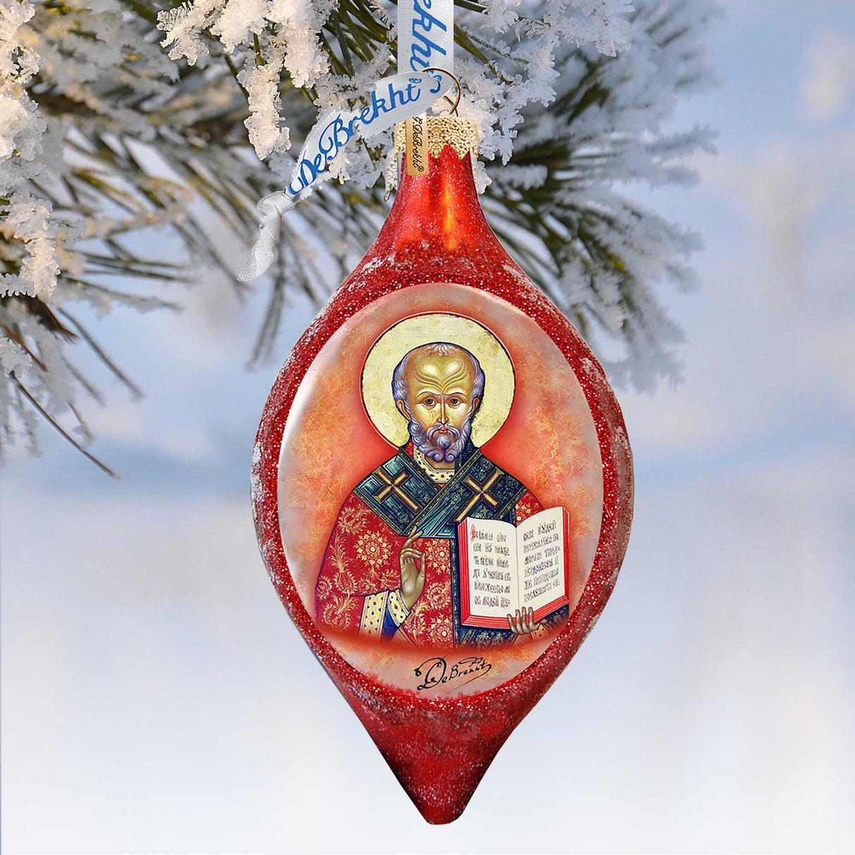 Saint Nick Drop Glass Ornament by G. DeBrekht - Christmas Santa Snowman Decor - 757-011
