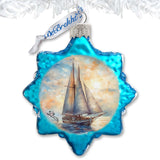 Coastal Decorations  Sailboat Keepsake Glass Ornaments by G. Debrekht - Coastal Holiday Decor - 777401