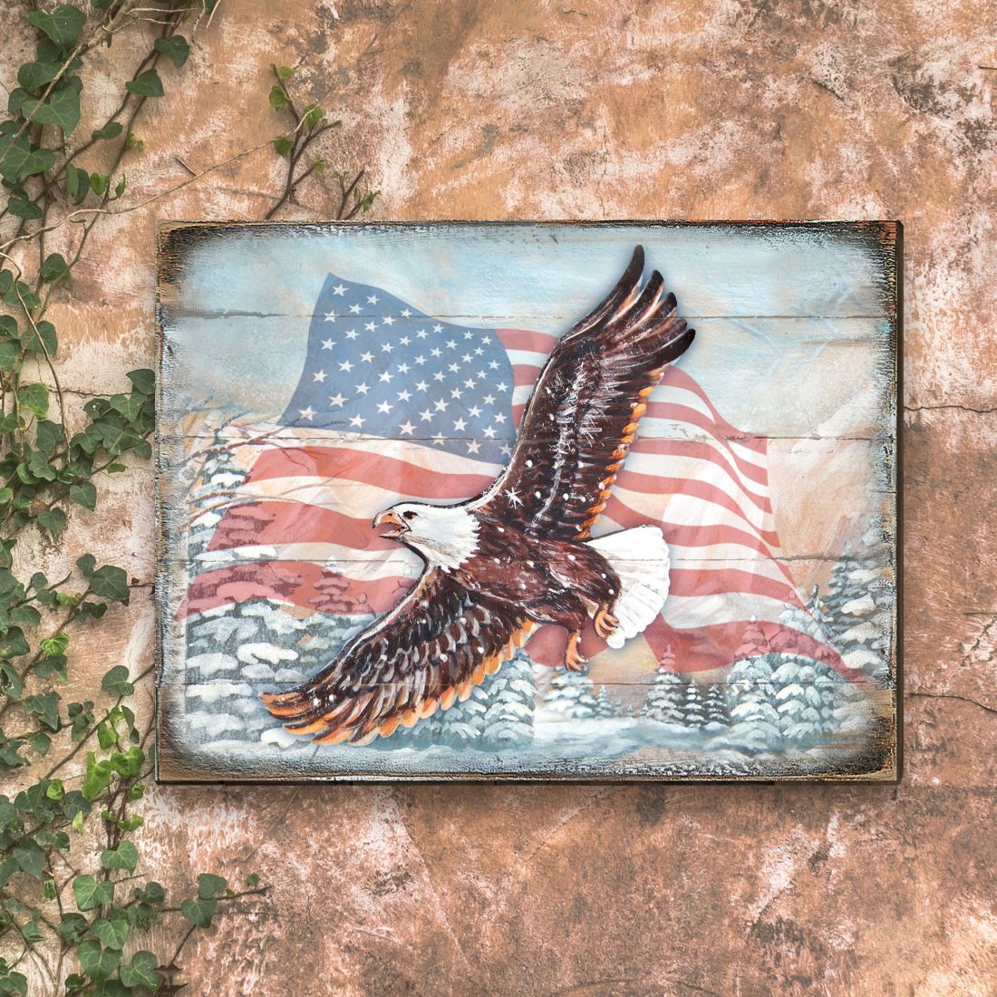 Arte mural de madera con águila americana de Nature Wonders - Decoración patriótica estadounidense - 95221B