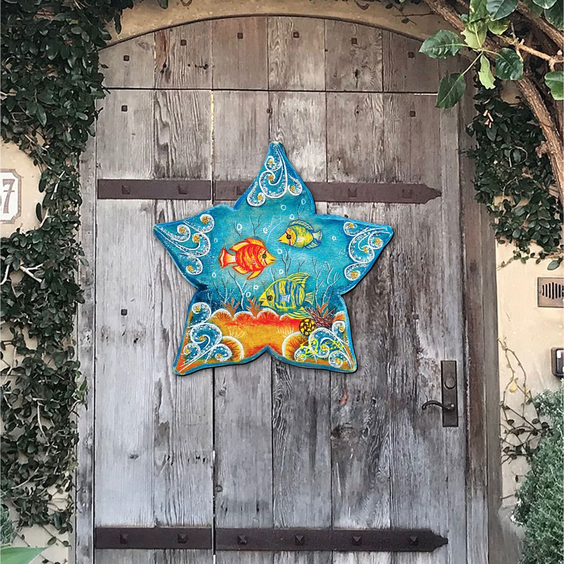 Decoración para puerta de casa de playa con estrellas de mar de G. DeBrekht - Decoración costera navideña - 8126151H