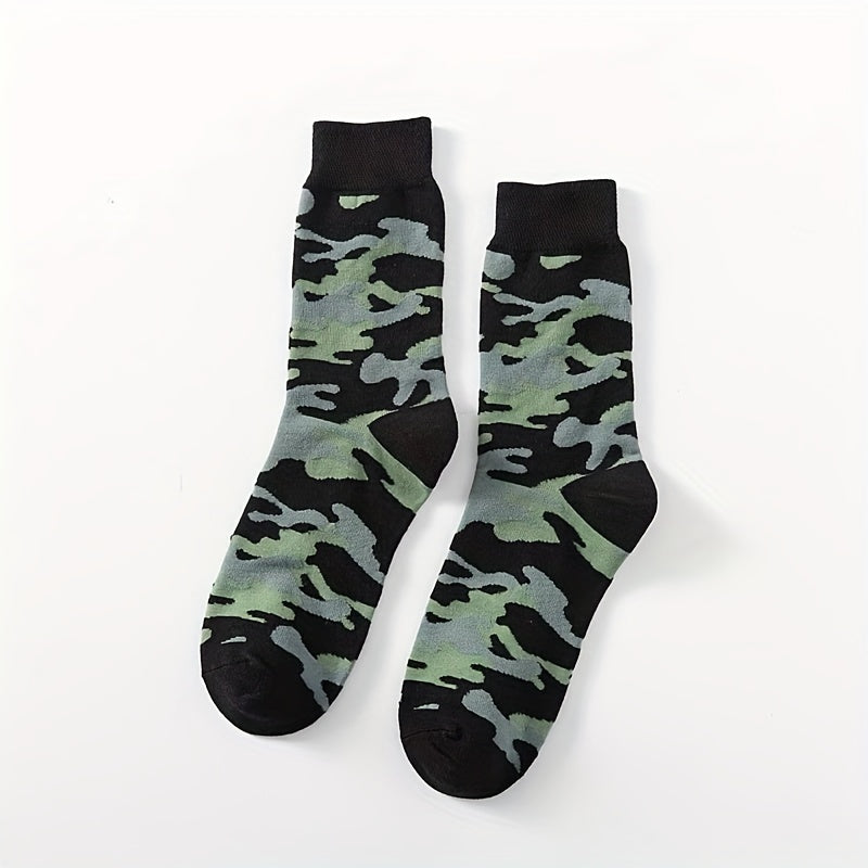 5 pares de calcetines de camuflaje de media pantorrilla para hombre, otoño e invierno