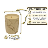 100% Soy Wax Candle in White Marble Ceramic Jar 15oz 60+ Hour
