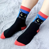 5 Pairs Personality Black Cat Cartoon Print Medium Tube Socks For Womens Gifts, Cute Comfy Warm Socks Birthday Gifts