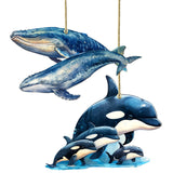 Alaskan Whale and Orca Wooden Ornaments Set of 2 by G. Debrekht - Wildlife Holiday Decor - 8091323S5