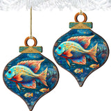 Holiday Coastal Ornaments - Exotic Fish Wooden Ornaments by G. Debrekht Coastal Holiday Decor - 8688179