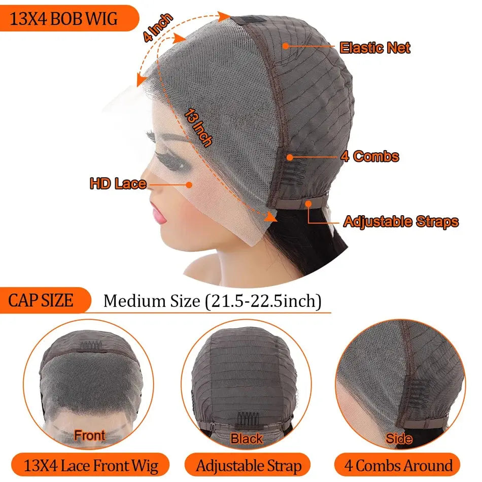 13x4 Glueless Kinky Straight Bob Wig | Ready-to-Wear | Brazilian Remy Hair | 100% Human Hair