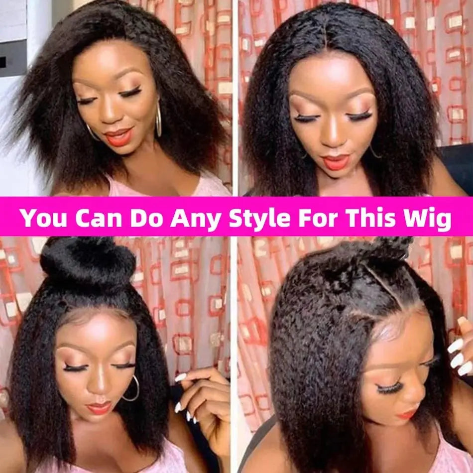 13x4 Glueless Kinky Straight Bob Wig | Ready-to-Wear | Brazilian Remy Human Hair