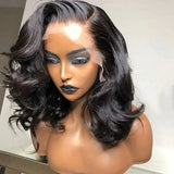 13x6 Lace Front Curly Bob Wig with Bangs | Black Cosplay Wig | Heat Resistant Synthetic Hair