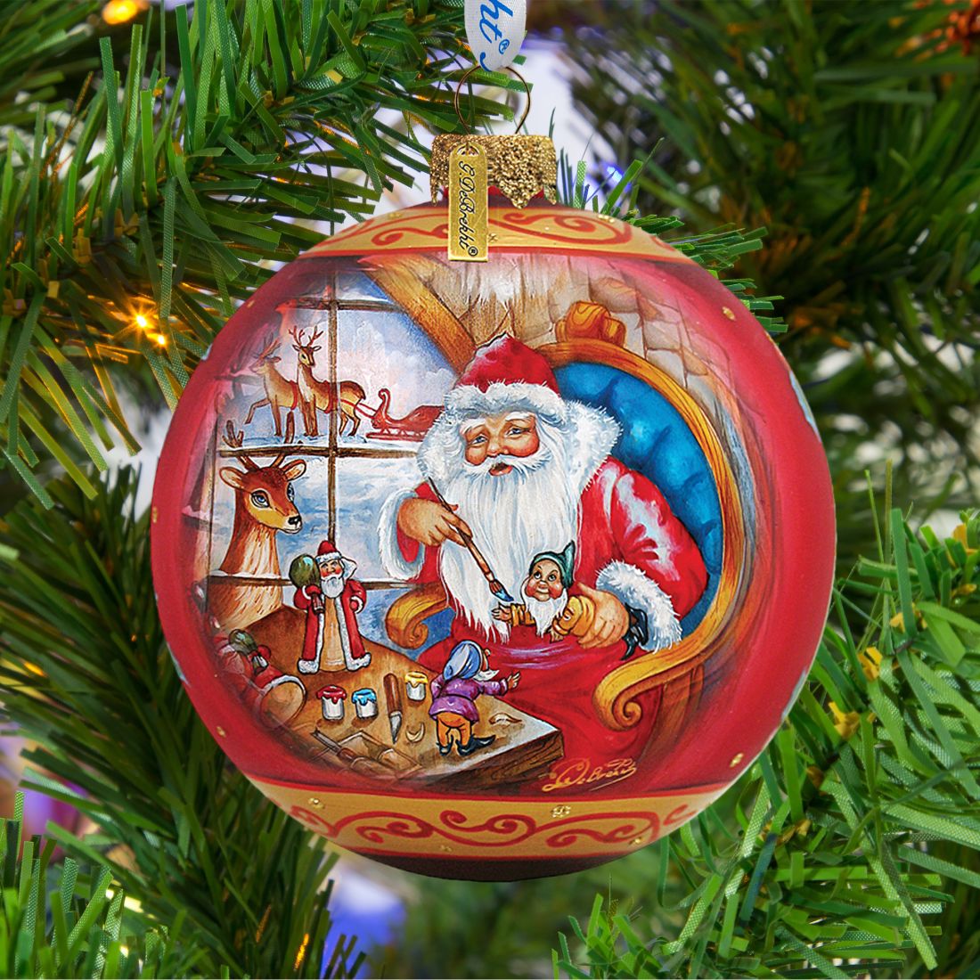 Santa Workshop Ball Glass Ornament by G. DeBrekht - Christmas Santa Snowman Decor - 73611