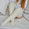 Calcetines altos de punto trenzado cómodos - Medias suaves y elegantes por encima de la rodilla para mujer - Calidez invernal, ajuste perfecto, talla única