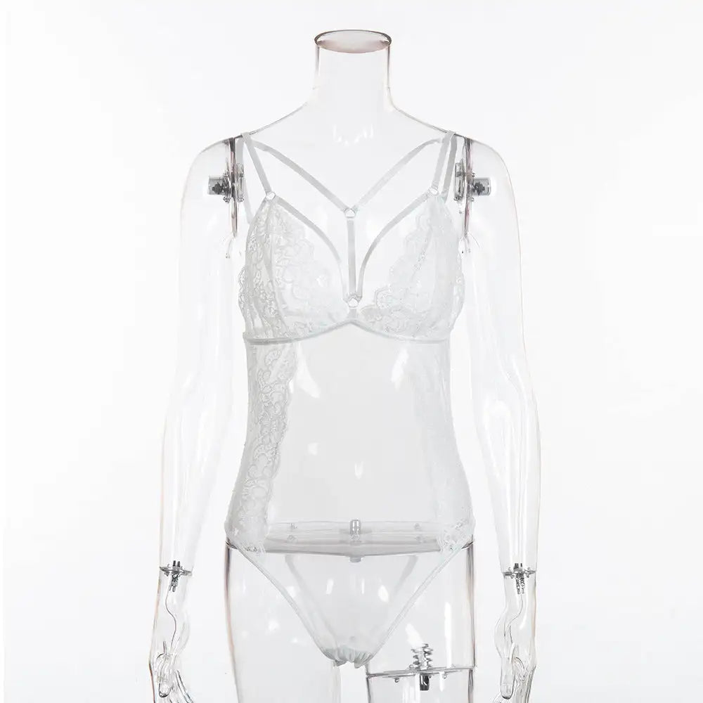 Sexy lingerie lace stitching perspective sexy bodysuit - Lootquake