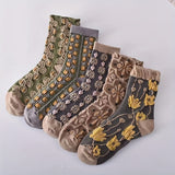 5 Pairs of Ultra-Soft Floral Pattern Womens Mid Tube Socks - Moisture-Wicking, Fashionable & Comfortable - Assorted Designs for Everyday Wear - Stockings & Hosiery Collection