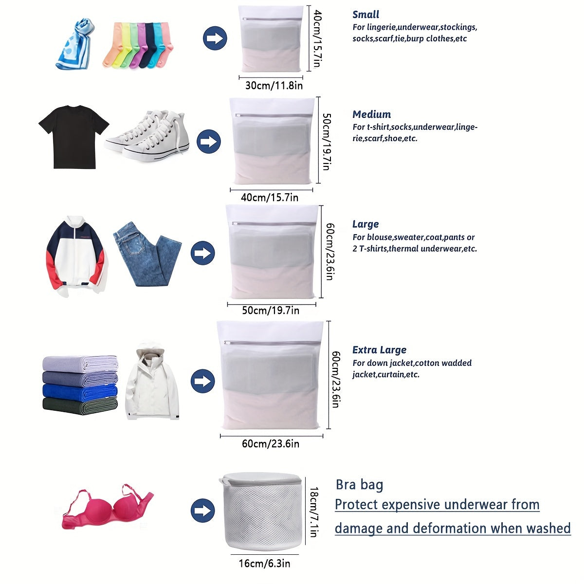 Bolsa de lavandería delicada (1/2/3/5 piezas): protege ropa interior, sujetadores, calcetines y otras prendas en la lavadora. Incluye bolsa de viaje.