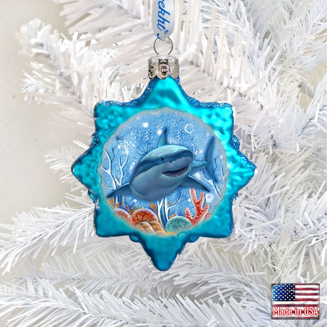 Shark Mercury Glass Ornament by G. DeBrekht - Coastal Holiday Decor - 777379