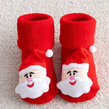 1 par de calcetines navideños para niña, adorables accesorios navideños con dibujos en 3D, calcetines gruesos de algodón con lazo, calcetines rojos antideslizantes.