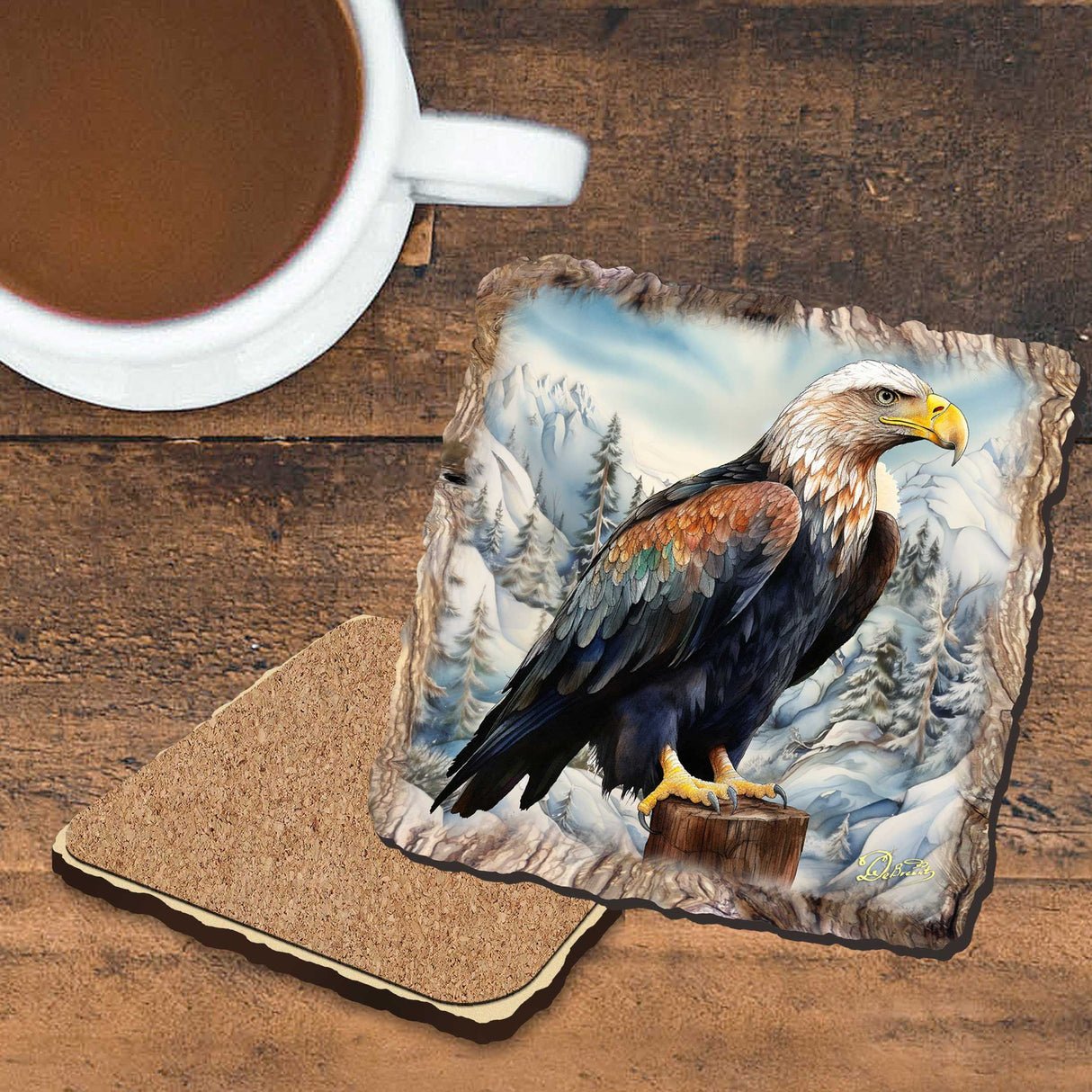 Bald Eagle Wooden Cork Coasters Gift Set of 4 by Nature Wonders Nature Wildlife Decor  - 95399C-S4