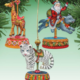 Carousel Wooden Ornaments-Tiger,Santa,Giraffe - Christmas Decor - 8100089S3