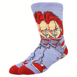 1/5 paires de chaussettes tendance pour homme, motif dessin animé Halloween Noël, respirantes, confortables et décontractées, unisexes, pour l'extérieur, toutes saisons, style urbain