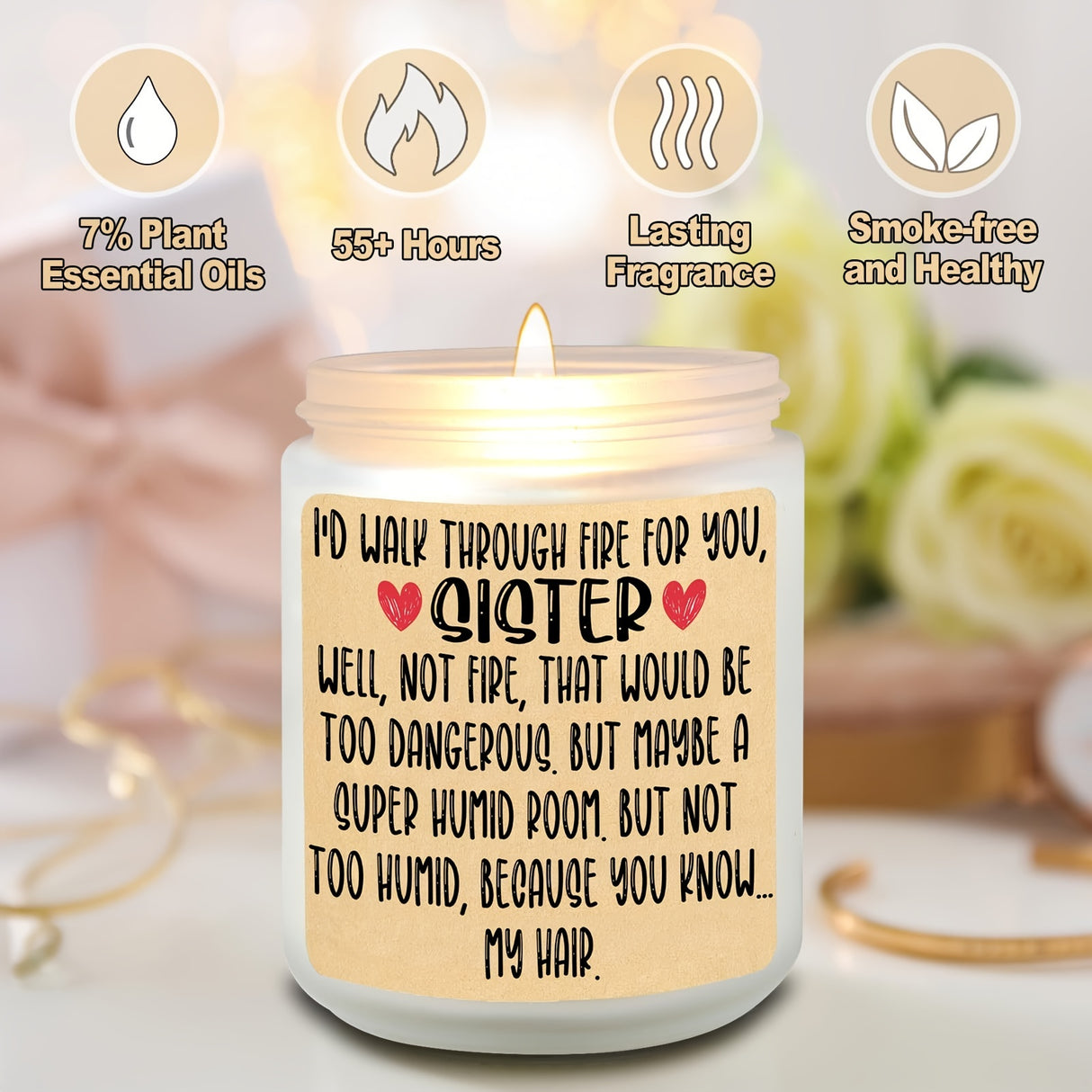 Vela de cera de soja con aroma a vainilla en frasco ovalado brillante. Un regalo de cumpleaños brillante para hermanas, cuñadas y hermanos. Un regalo divertido para hermanas. Crea un ambiente natural, duradero y cálido.