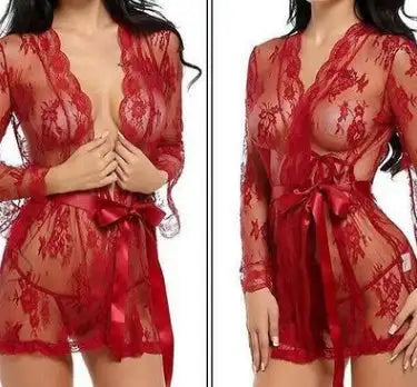 Sexy lingerie bathrobe strappy nightdress set - Lootquake