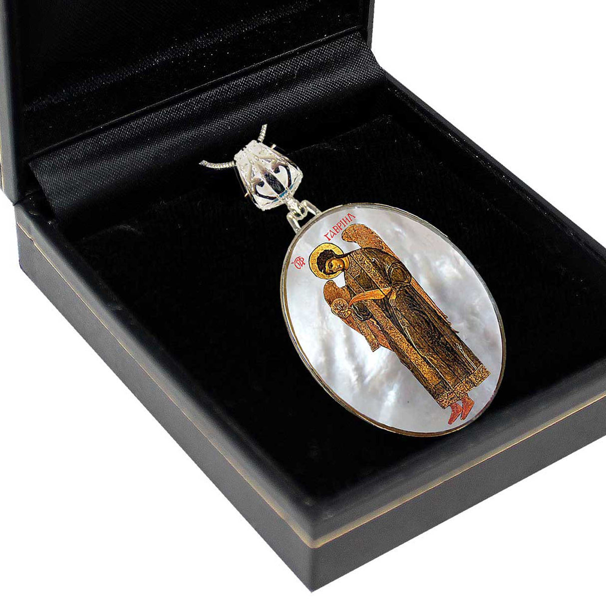 Archangel Saint Gabriel Silver Plated Mother of Pearl Jewelry Necklace - 43041