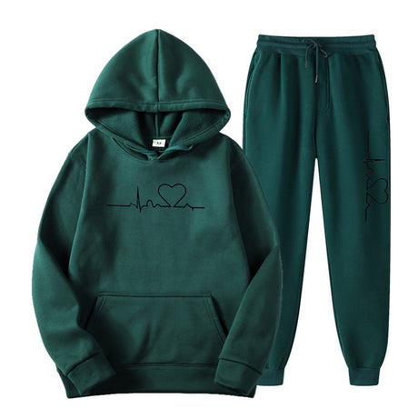 Men's And Women's Fleece-lined Sweater Suit Autumn And Winter Heart Figure Hoodie - Lootquake