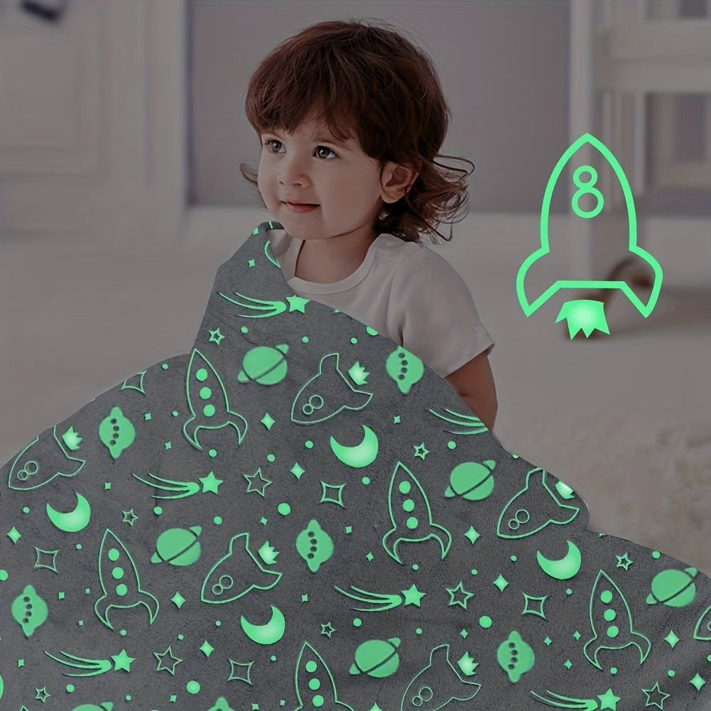 1 manta espacial vibrante que brilla en la oscuridad - Franela suave para ropa de cama infantil - Acogedora decoración para sofá cama y sala de estar con diseño de cielo estrellado - Regalo de cumpleaños perfecto para niños y niñas
