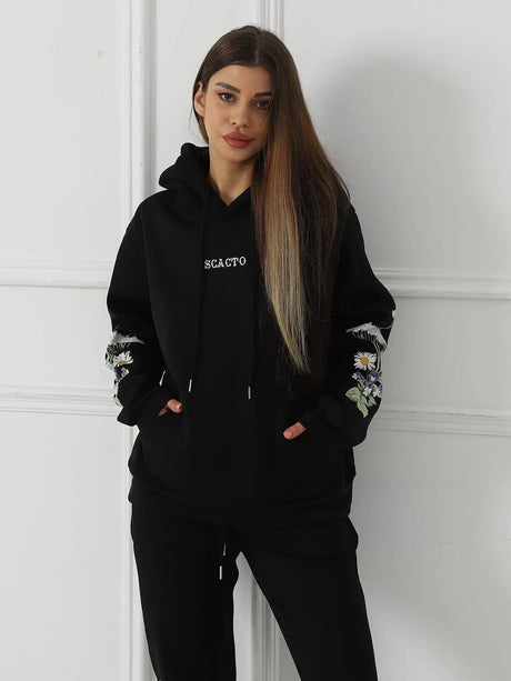 Women's Solid Color Floral Long Sleeved Sweatshirt - Lootquake