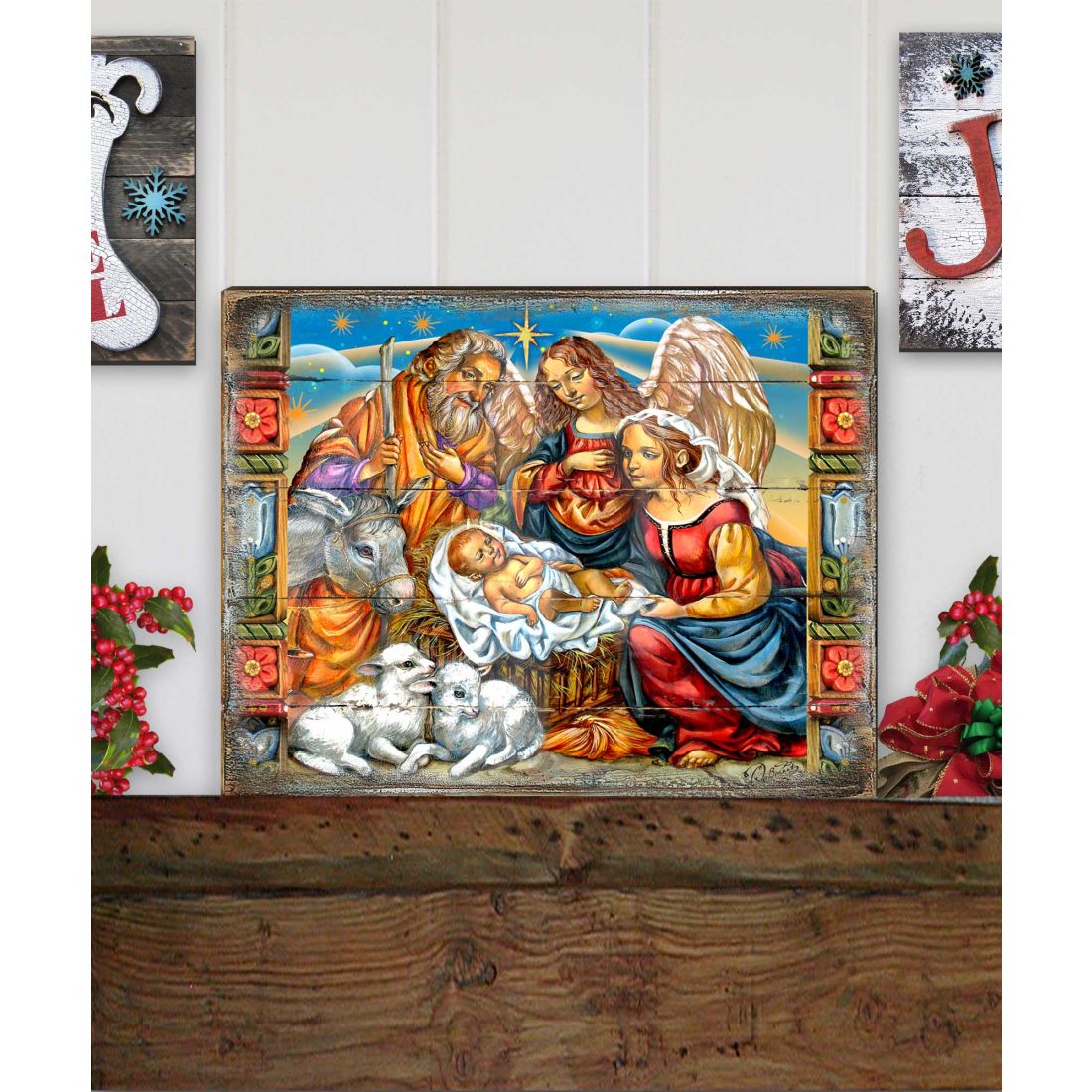 Hitchin Nativity Wooden Wall Art by G. DeBrekht - Nativity Holiday Decor - 8614031B