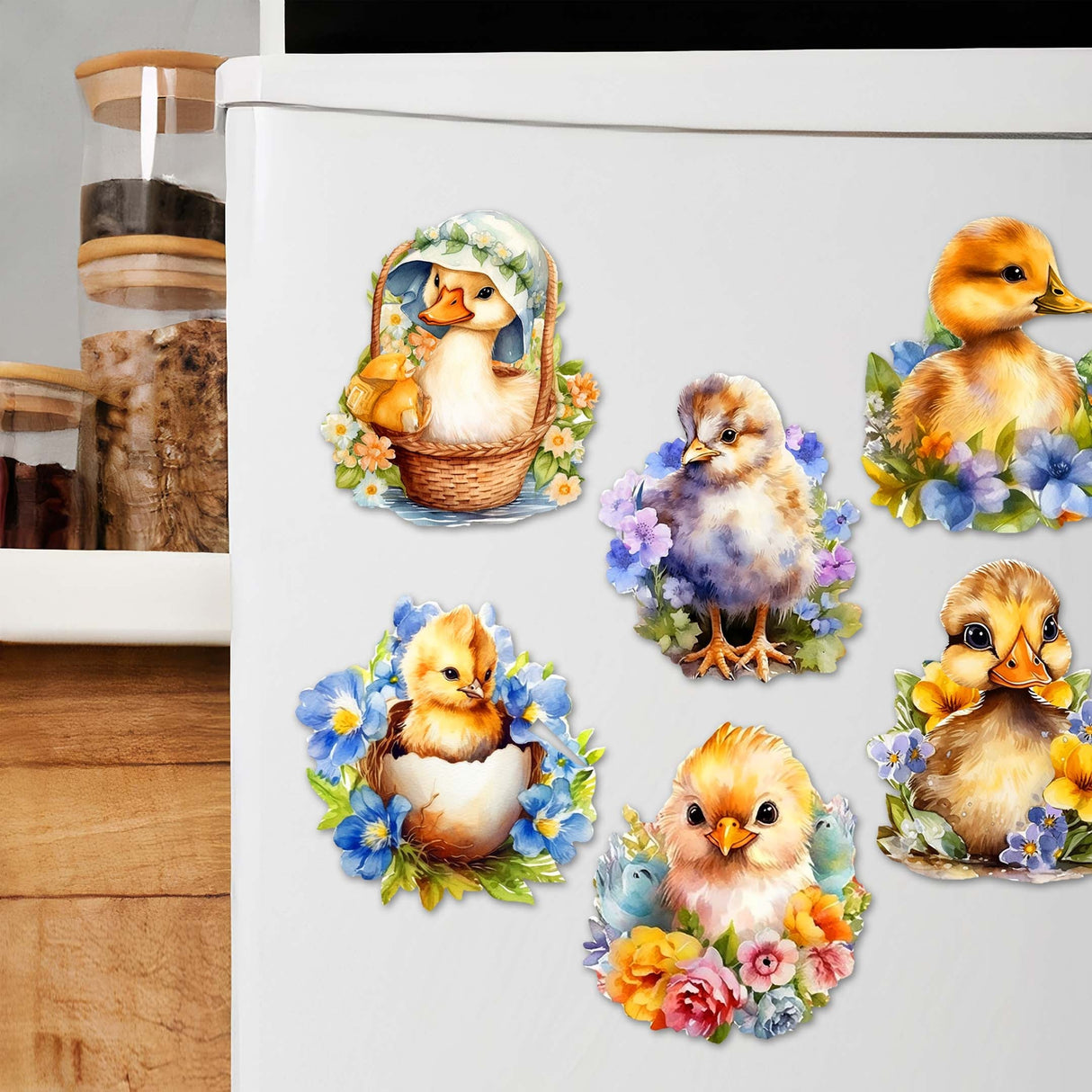 Spring Ducklings Decorative Wooden Magnets Set of 6 by G. Debrekht - Easter Decor - 8090055G-S6